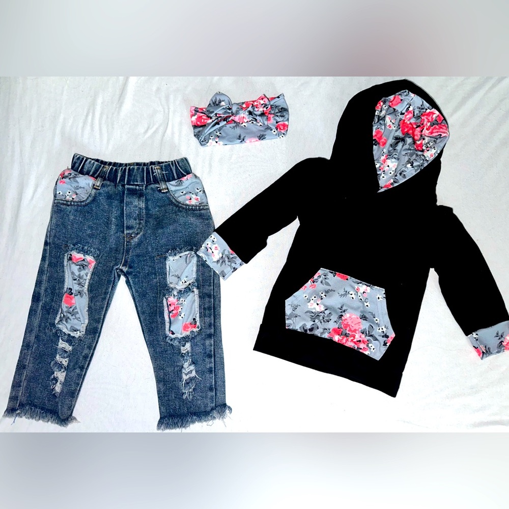 3pc Boutique Floral Patch Outfit 12-18m